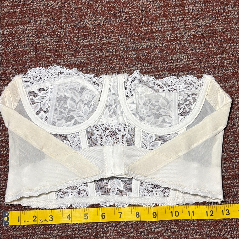 Fleur De Lace cream eyelet lace bustier sheer delicate lace vintage bra 36A - Picture 16 of 16